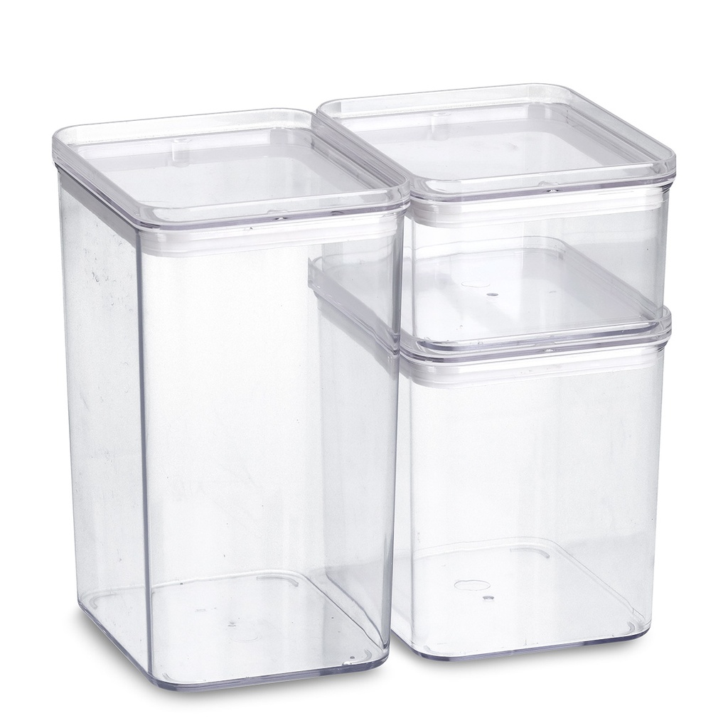 Storage container set, 3-piece, plastic, transparent