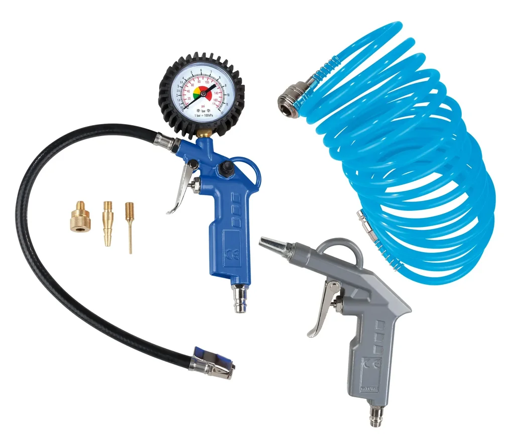 Set of compressed air blow-out guns with nozzle + compressed air tool set, 5 pieces.