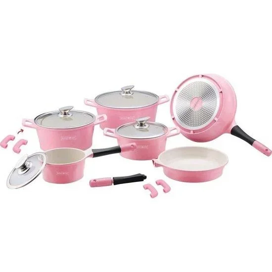 14 Piece Marble Coated Cookware Set - Pink