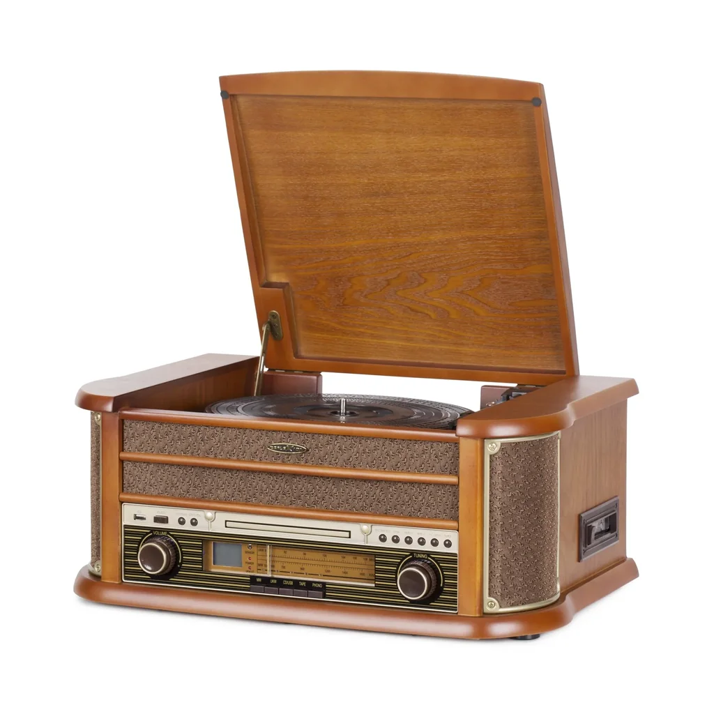 Retro HiFi system with radio, record, CD, cassette player and encoding