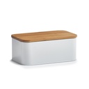 Bread bin with bamboo lid, metal, matt white