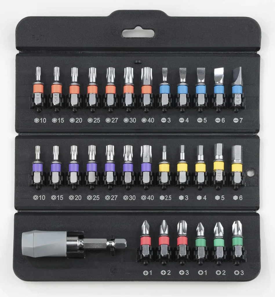 Bit set 1/4", 31 pieces in a triangular plastic box (foldable)