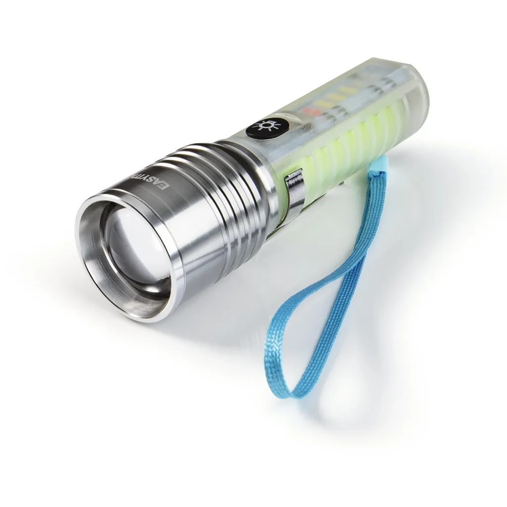 Power flashlight with fluorescent handle, rechargeable
