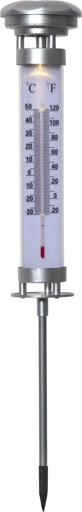Solar thermometer with warm white LED light
