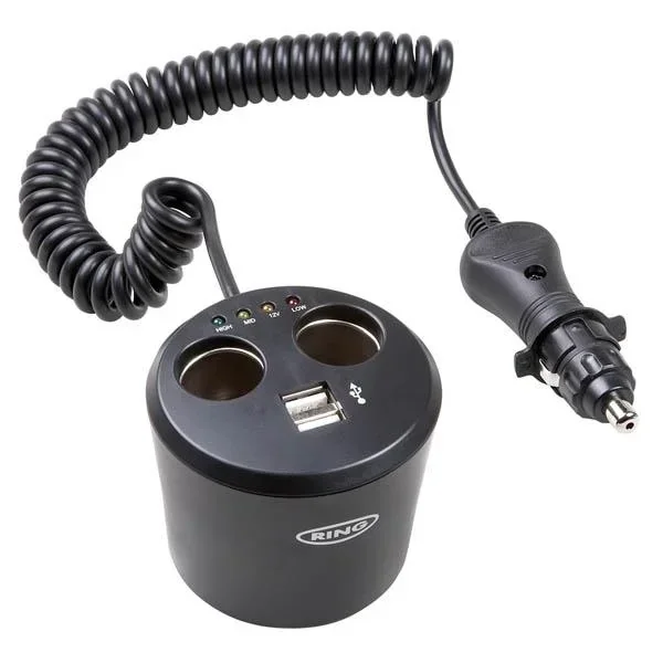 Car multi-socket with USB double port, 12 Volt