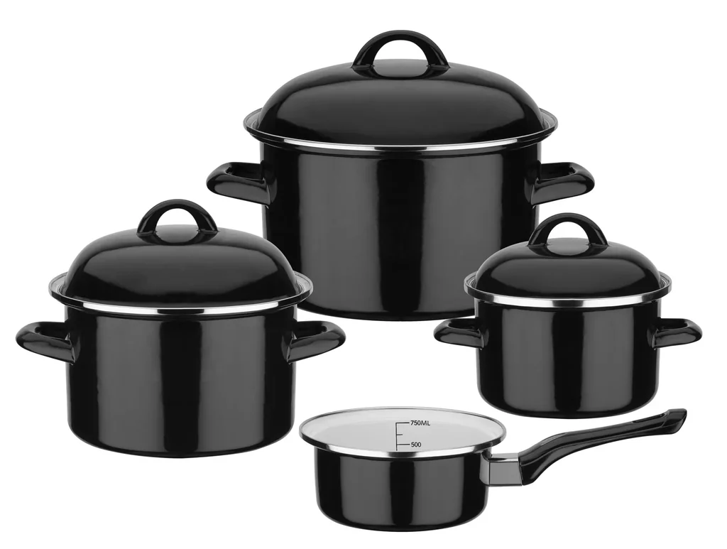 Black & White 7-piece enamel steel cookware set