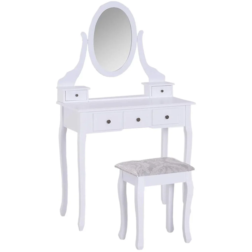 Dressing table with mirror and stool white