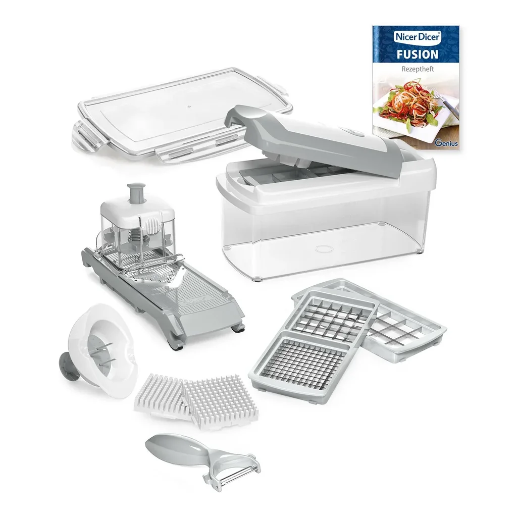 Nicer Dicer Fusion, Set, White/Gray, 14-piece