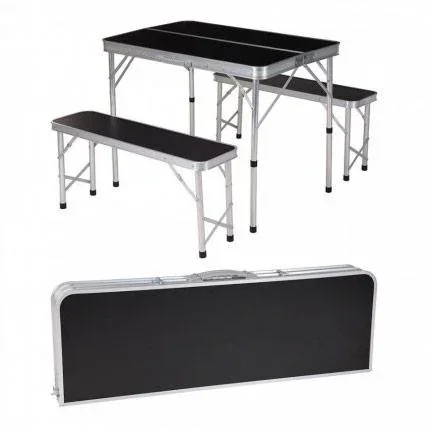 Folding camping table with 2 benches - 90 x 60 x 70 cm