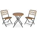 3-piece polyrattan seating group, bistro set, balcony set, 2 chairs + folding table, garden, natural