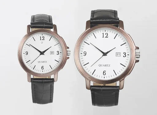 "Watch set for him and her - bronze-colored with genuine leather strap and date display image"