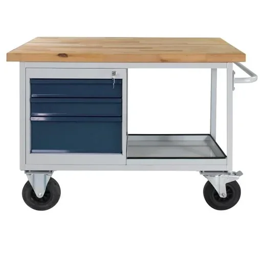 "Table trolley, shelf trolley RAL7035/7016 - 3 drawers, 1 shelf, W1300xD600xH827mm image"