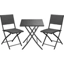 3-piece garden set - table, folding chairs - polyrattan - black