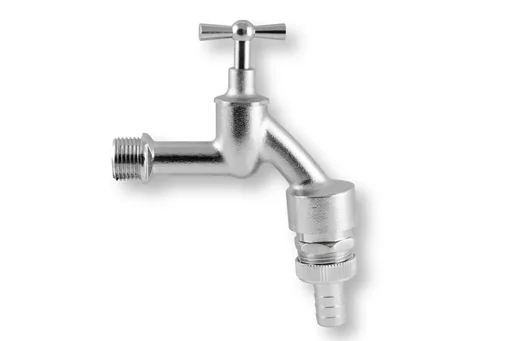 "Outlet tap 1/2" matt chrome-plated with T-handle and hose connection image"