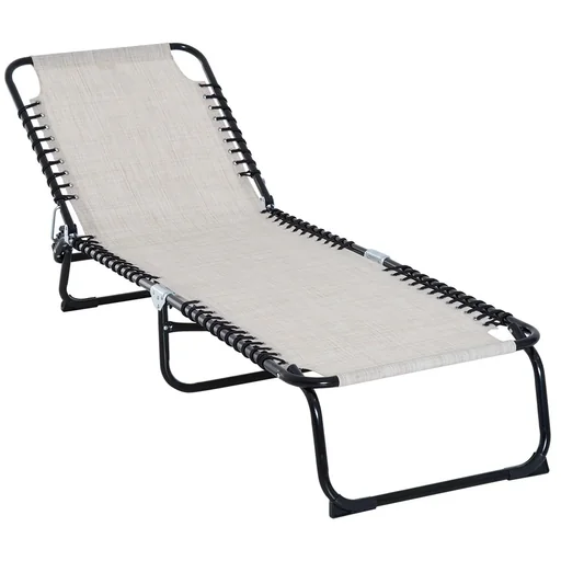 "Sun lounger foldable garden lounger folding lounger garden 4-level backrest adjustable steel mesh fabric beige 197 x 58 x 76 image"