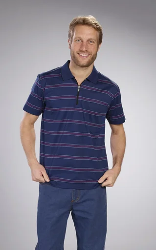 "Polo shirt with zipper, cobalt striped, size 2XL image"