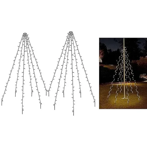 "Flagpole SET of 2 - Lighting - 400 LEDs - 8 meters - Warm white light - waterproof image"