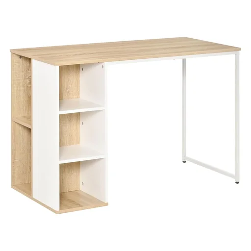"Desk bookcase computer table office table with shelves large storage space chipboard metal oak + white 115x 55x75 cm image"