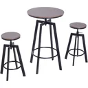 3-piece dining set, dining table, wooden table, dark natural wood look with 1 table + 2 stools
