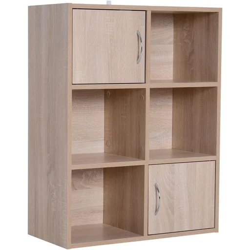 "6 compartments bookcase standing shelf room divider decorative shelf cabinet wood natural 61.5 x 29.5 x 80 cm image"