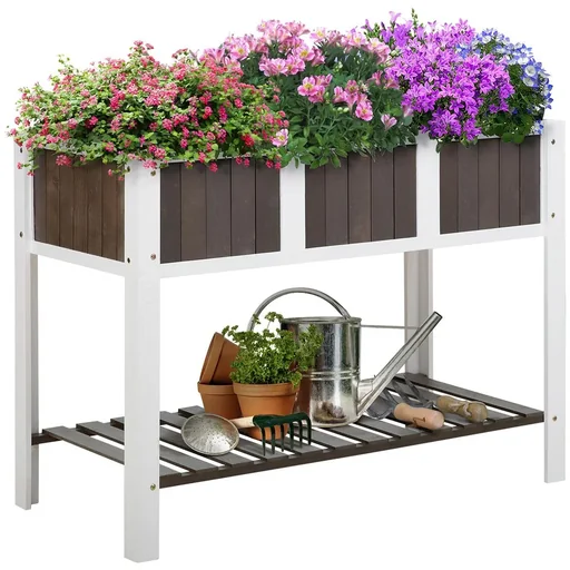 "Planting table garden work table wooden garden beds for vegetables flowers, plant pot with shelf, 119 x 57 x 89 cm, fir, n image"