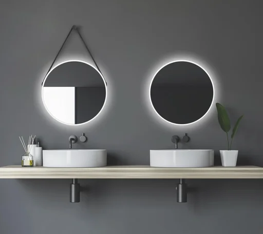 "Decorative round wall mirror with indirect LED lighting in matt gold Ø 50 cm image"