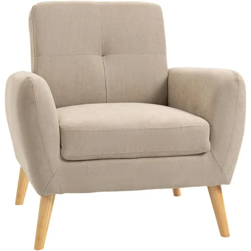 "Upholstered armchair Armchair with armrests Living room chair with armrest Office chair Upholstered chair modern Linen-Touch Wood Beige 8 image"