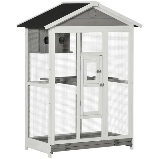 "Wooden bird aviary, bird cage with perch, asphalt roof, for indoor and outdoor use, waterproof, 112 x 68 x 154 cm image"