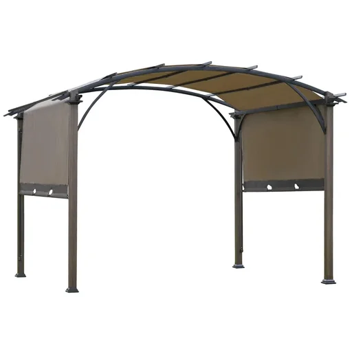 "Pavilion Pergola with adjustable fabric roof UV+50 canopy waterproof sun protection texteline steel coffee+brown 3.45 image"