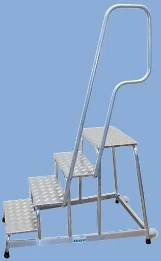 "Mobile aluminum assembly step with handrail and castors 3 steps ladder image"