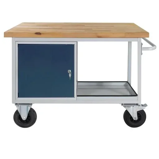 "Table trolley, shelf trolley RAL7035/7016 - 1 door, 1 shelf, W1300xD600xH827mm image"