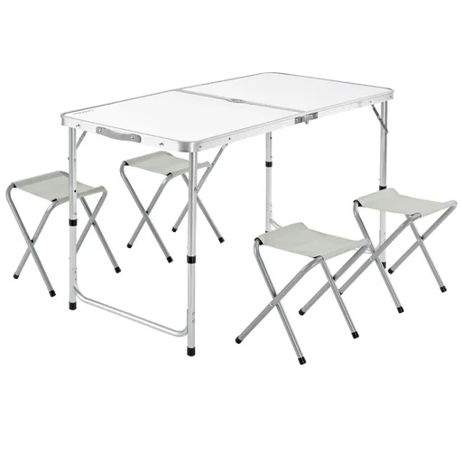 "Folding camping bench 5 pieces white aluminum image"