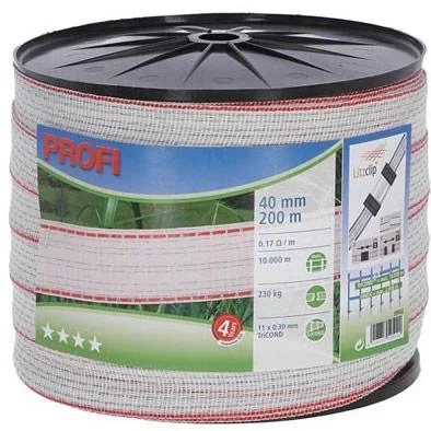 "Professional fence tape 40 mm, 11 x 0.30 Tric, 200 m, white/red image"