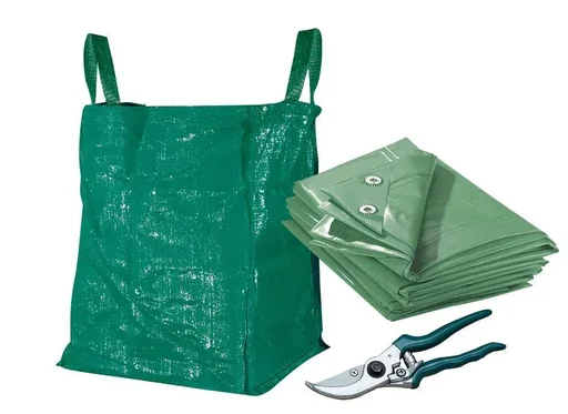 "PE tarpaulin, 2 x 3 m with garden bag "Big Bag" - 80 liters and bypass garden shears image"