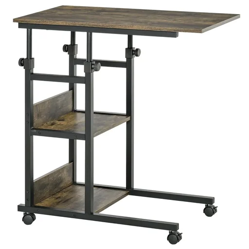 "Side table coffee table with wheels, E1 chipboard, metal, black, 80x40x72-82 cm image"