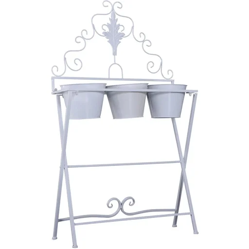"Plant shelf plant stand flower shelf flower stand with 3 boxes metal white 58 x 21 x 100 cm image"