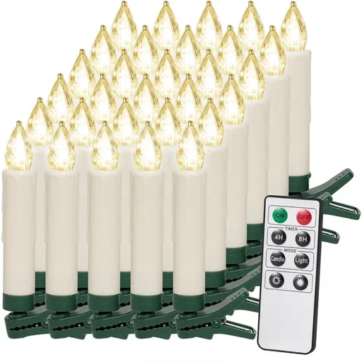 "LED Christmas tree candles set of 30 with remote control warm white image"