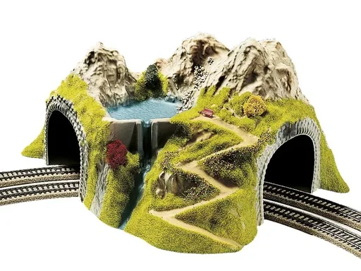 "Corner tunnel, 2-track, curved, 43 x 41 cm, 23 cm high, clearance height 9.3 cm, suitable for R1 or R2 image"