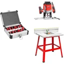 Router table / workbench with router and 12-piece router set
