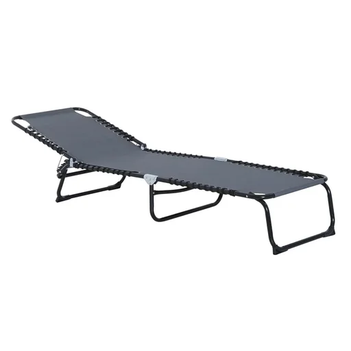 "Sun lounger foldable garden lounger folding lounger garden 4-level backrest adjustable steel mesh fabric dark grey 197 x 58 image"