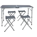 NL Camping set 5-piece - Camping table with 4 folding chairs - 120x60xH70cm - Gray