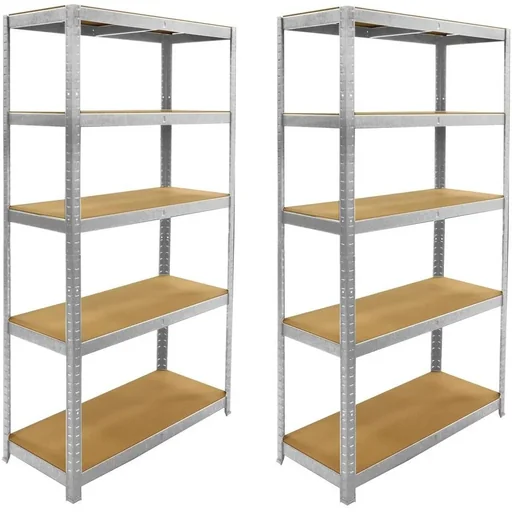 "2 metal storage racks / shelving units with 5 shelves - 875kg capacity - (WxDxH) 90x40x180cm - 175kg per shelf image"