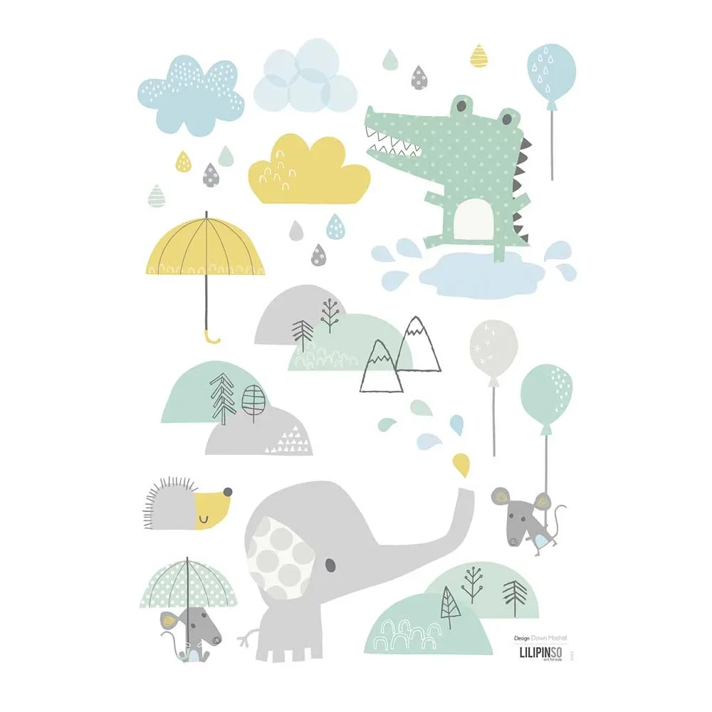 "Lilipinso stickers muraux A3 Animaux sous la pluie image"
