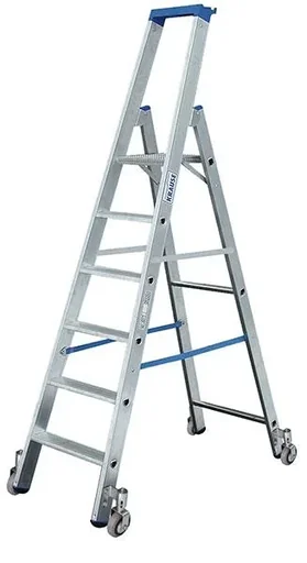 "Aluminum stepladder with 4 steps, mobile ladder image"