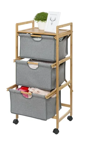 "Rolling laundry cart “Bahari”, bamboo, 44 ​​x 34 x 96 cm image"