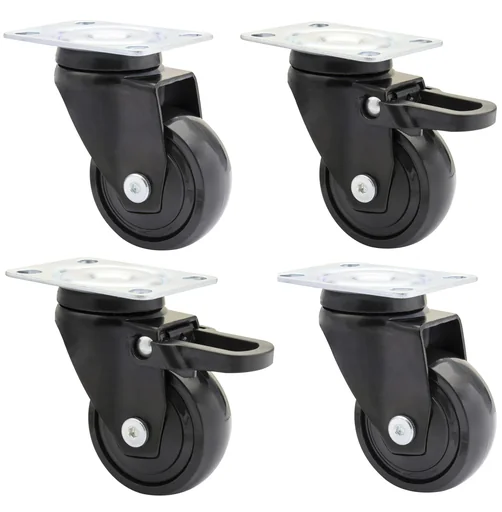 "Design 3C swivel castors 4-piece set - Ø 50 mm, soft, black, 2 castors with & 2 without brakes, load capacity 50 kg / castor image"