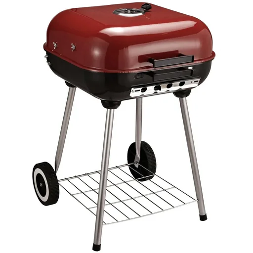 "Charcoal grill grill cart on wheels red L45 x W47.5 x H70cm image"