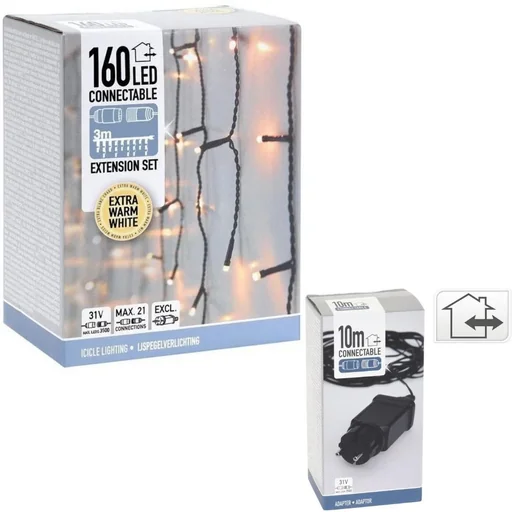 "Christmas lights - Linkable - 160 LEDs - 3 meters - Warm white + INCL. adapter with 10 meters of cable length image"