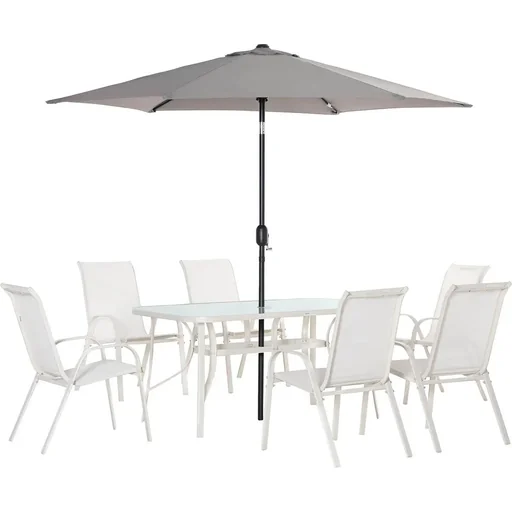 "8-piece garden furniture set with parasol, cream+light grey image"