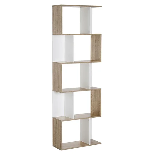 "Bookshelf S-shaped display shelf standing shelf 5-tier modern room divider chipboard white 60 x 24 x 184.5 cm image"